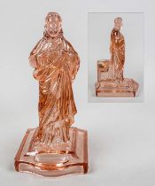 Standing Christ, 20th century, on a curved base, candlestick on the reverse, rose-colored molded