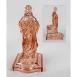 Standing Christ, 20th century, on a curved base, candlestick on the reverse, rose-colored molded