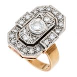 Diamond ring in Art Déco style GG/WG 585/000 with one brilliant-cut diamond 0.50 ct W/VS-SI and 24