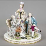 Group of figures, Ludwigsburg, 20th century, Rococo group, elegant lady standing between two