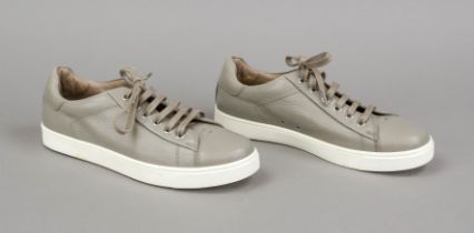 Gianvito Rossi, leather sneaker, taupe-colored grained leather and other materials, round toe, white