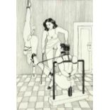 Erotica -- Monogrammist AM c. 1970, three explicit erotic drawings with dominatrix and SM motifs,