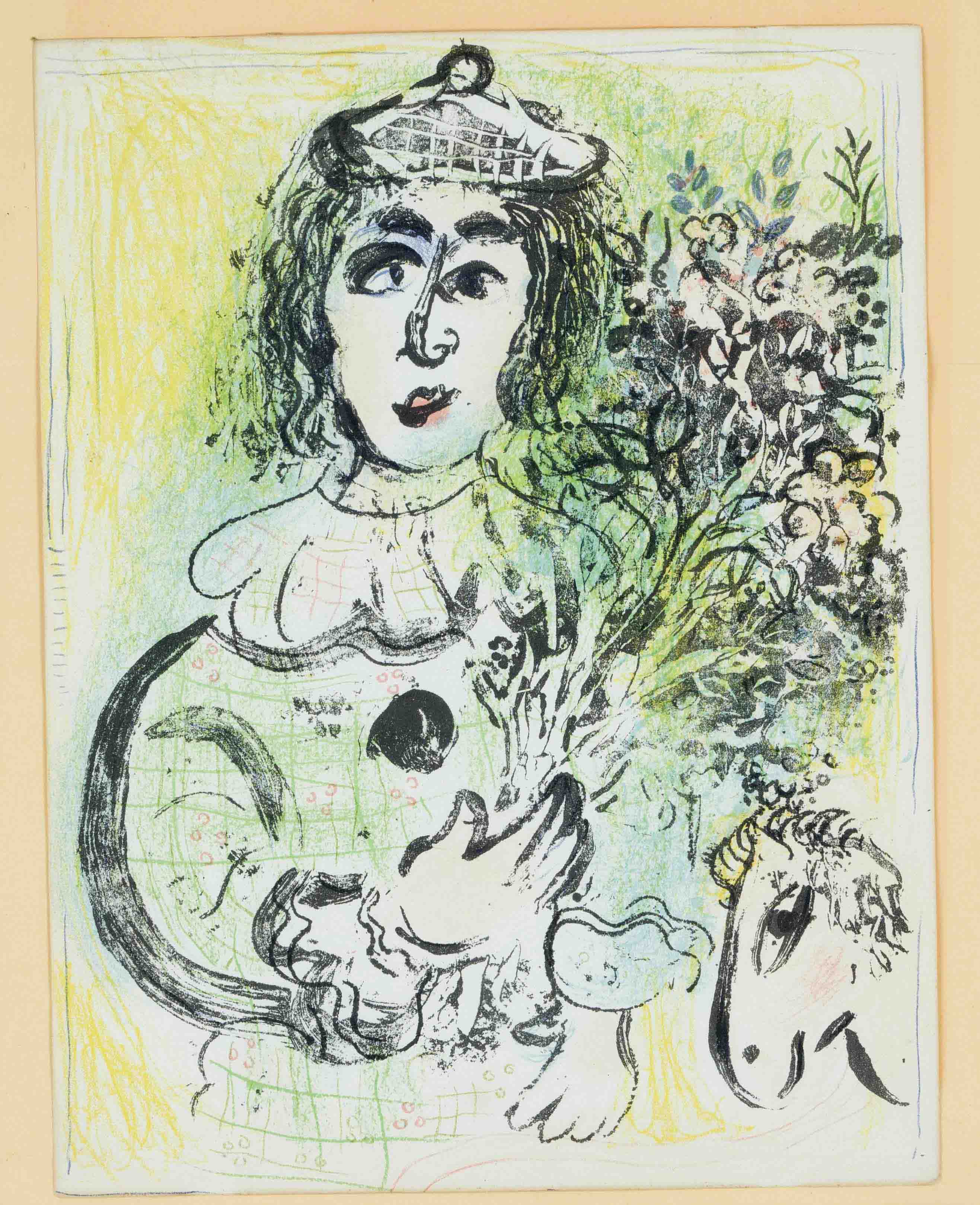 Marc Chagall (1887-1985), ''Clown with Flowers'', color lithograph by Mourlot 1963, unsigned, 32 x