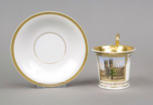 A Berlin view cup with saucer, cup unmarked, 19th century, UT KPM Berlin, mark 1962-92, 1st