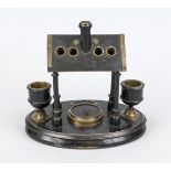 Smoking set with match holder, 2nd half 19th century, black lacquered wood with brass fittings,