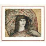 Ernst Fuchs (1930-2015), Mädchen mit wallendem Tuch, large color etching, signed lower right,