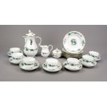 Coffee service for 7 persons, 24-piece, Meissen, c. 1980, 1st choice, New Cut-out shape, green court