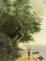 Anonymous Landscape Painter 2nd half 19th century, Lonely Wanderer on a Wooded Bank, oil on