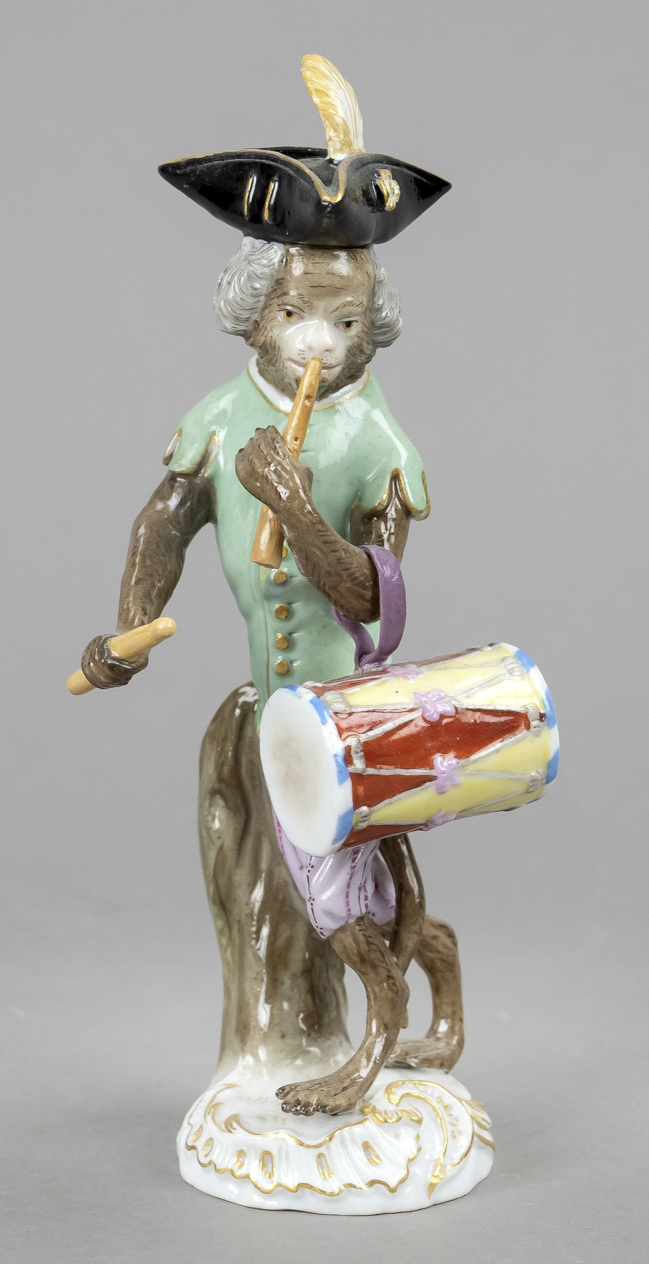 Monkey as drummer from the Monkey Chapel, Meissen, mark 1850-1924, 2nd choice, designed by Johann