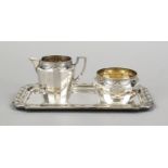 Cream and sugar jug on tray, German, c. 1900, maker's mark WMF, Geislingen, ostrich mark, plated,