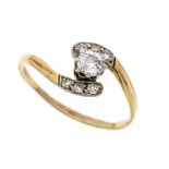 Art Nouveau ring GG/WG 375/000 unmarked, tested, with one old-cut diamond 0.25 ct slightly tinted