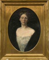 Anonymous portrait painter c. 1900, Portrait of a young woman en face, oil on canvas, unsigned,