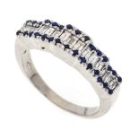 Diamond iolite ring WG 750/000 with 15 diamond baguettes, total 0.40 ct W/VS and 30 round faceted