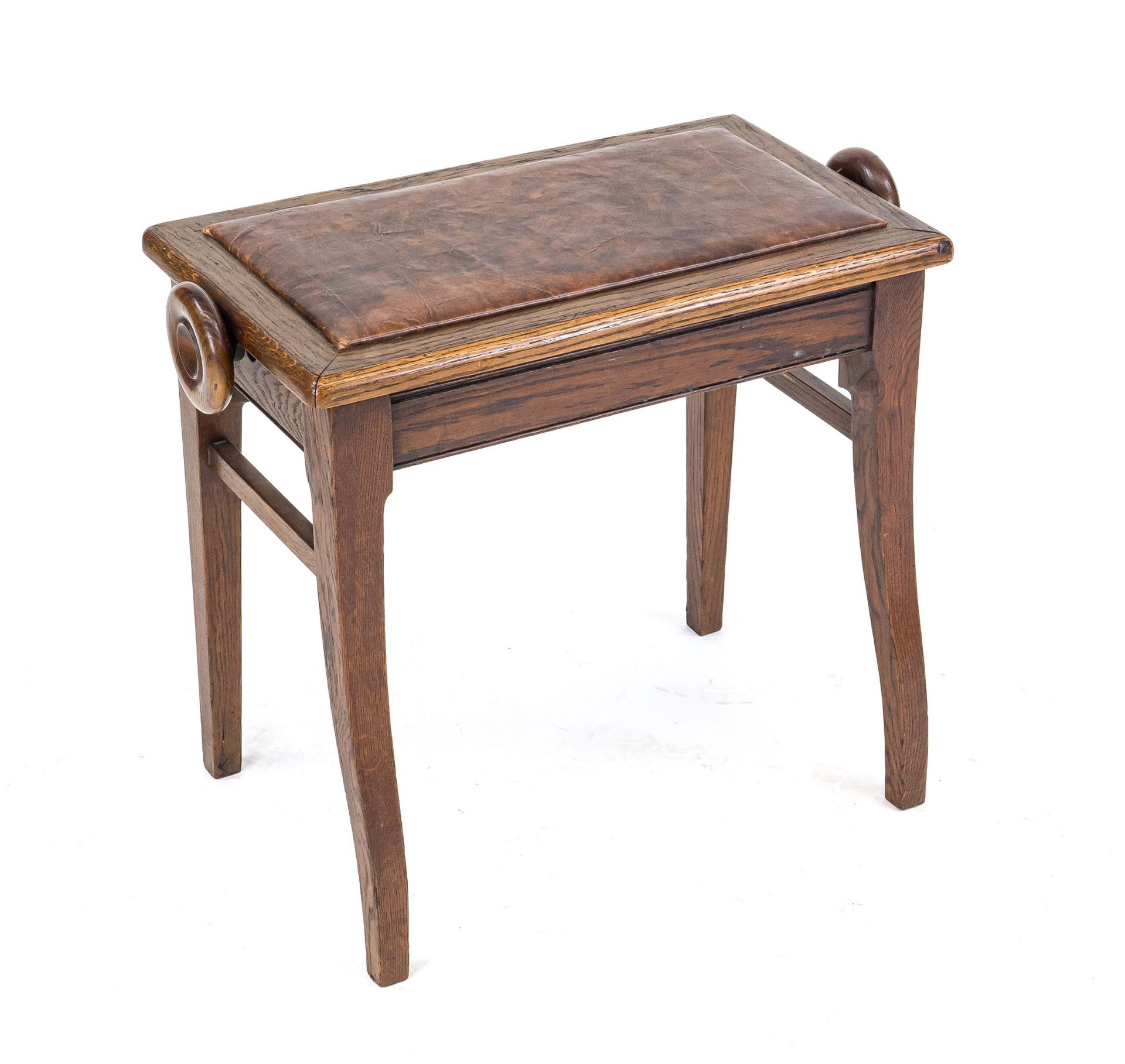 Piano stool, c. 1900, oak, height-adjustable seat, 51 x 60 x 33 cm