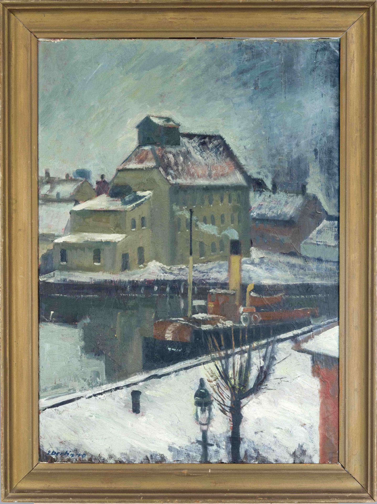 Franz Eberlin, 1st half 20th century, Industrial harbor, oil on canvas, signed and dated (19)40