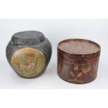 Spahn box and lidded pot, China, 19th/20th century, wood and?, polychrome painted, h. up to 35 cm