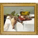 A. Rönnefahrt, 1st half of the 20th century, Hunting still life with pheasants, oil on canvas,