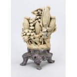 Large soapstone carving, China, probably 1st half of the 20th century, corn cob on a base. Openwork,