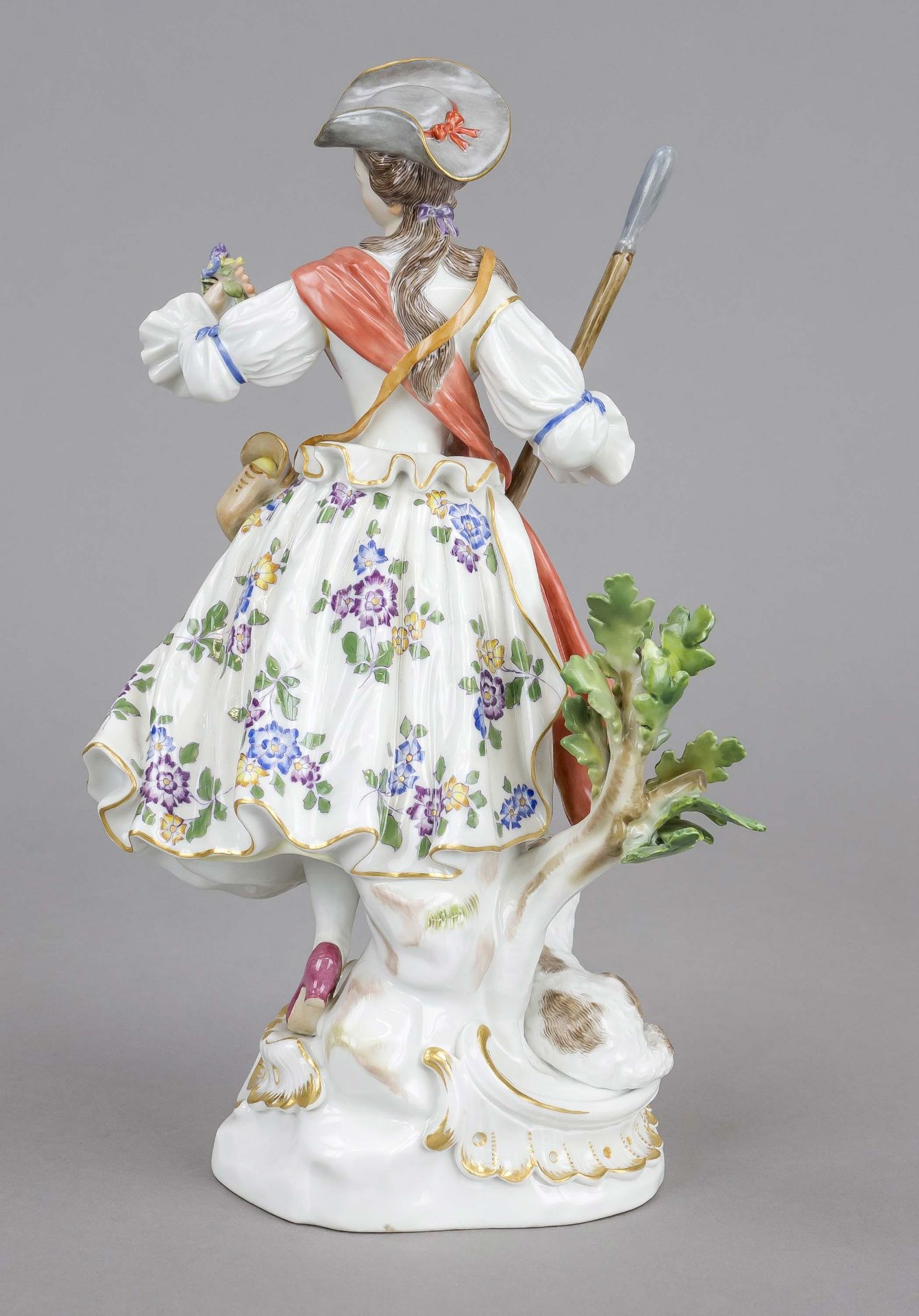 Shepherdess with staff, Meissen, after 1973, 2nd choice, model no. 61076, designed by Johann Joachim - Image 2 of 2