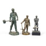 Three small bronzes: signed Grundmann, 1st half 20th century, iron caster, green patinated bronze,