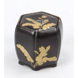 Hexagonal lacquer lidded box with maki-e decoration, Japan late 19th century (Meiji). Outer wall and