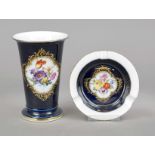 Vase and ashtray, Meissen, trumpet vase, mark 1924-1934, 1st choice, model no. Q22, reserve with