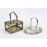 Confectionery bowl and handle box, c. 1930, chrome-plated brass bowl, two star-cut glass inserts,