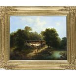 Unidentified, late German landscape painter, c. 1860, rural idyll by a river with staffage