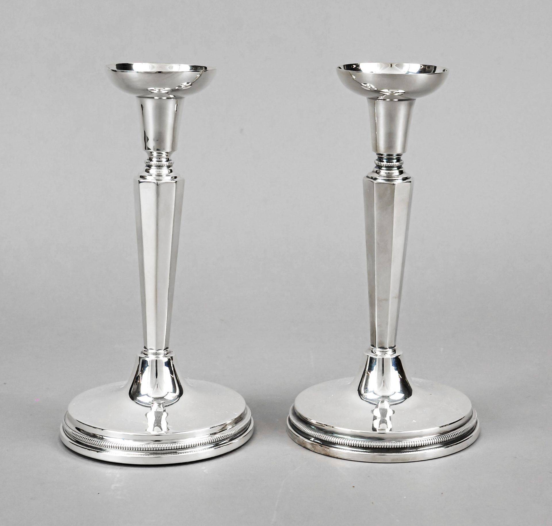 Pair of candlesticks, German, 20th century, maker's mark Robbe & Berking, Flensburg, sterling silver