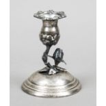 Floral candlestick, 20th century, silver 800/000, round, domed stand, candlestick in the shape of