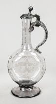 Carafe with pewter lid motif, 1st half 18th century, round domed stand, round flattened body,