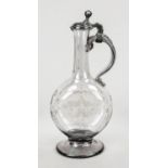 Carafe with pewter lid motif, 1st half 18th century, round domed stand, round flattened body,