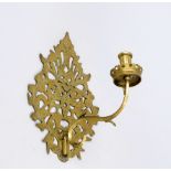 Wall candlestick, 18th/19th century, brass, openwork wall plate with engraved foliage, curved