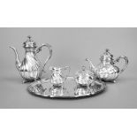 A four-piece coffee and tea centerpiece on tray, German, 20th century, maker's mark M. H.