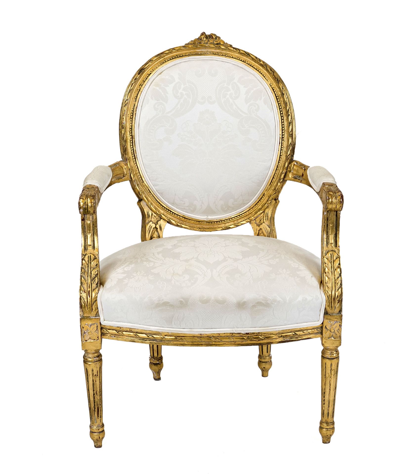 Louis-Seize style armchair, 19th century, carved and gilded beech wood, fluted, tapering legs, - Image 2 of 3