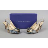 Stuart Weitzmann, high heel peep-toes, shiny leather in reptile look in various shades of blue,