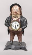 Clock man, 20th century, white cast iron, painted, man with hat, eye turner without function,