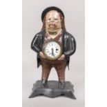 Clock man, 20th century, white cast iron, painted, man with hat, eye turner without function,