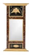 Wall mirror 19th century, later sprayed with gold lacquer, applied marbled glass panels, faceted
