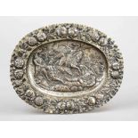 Oval decorative tray, late 19th century, plated, hollowed form, wall with rich relief decoration,
