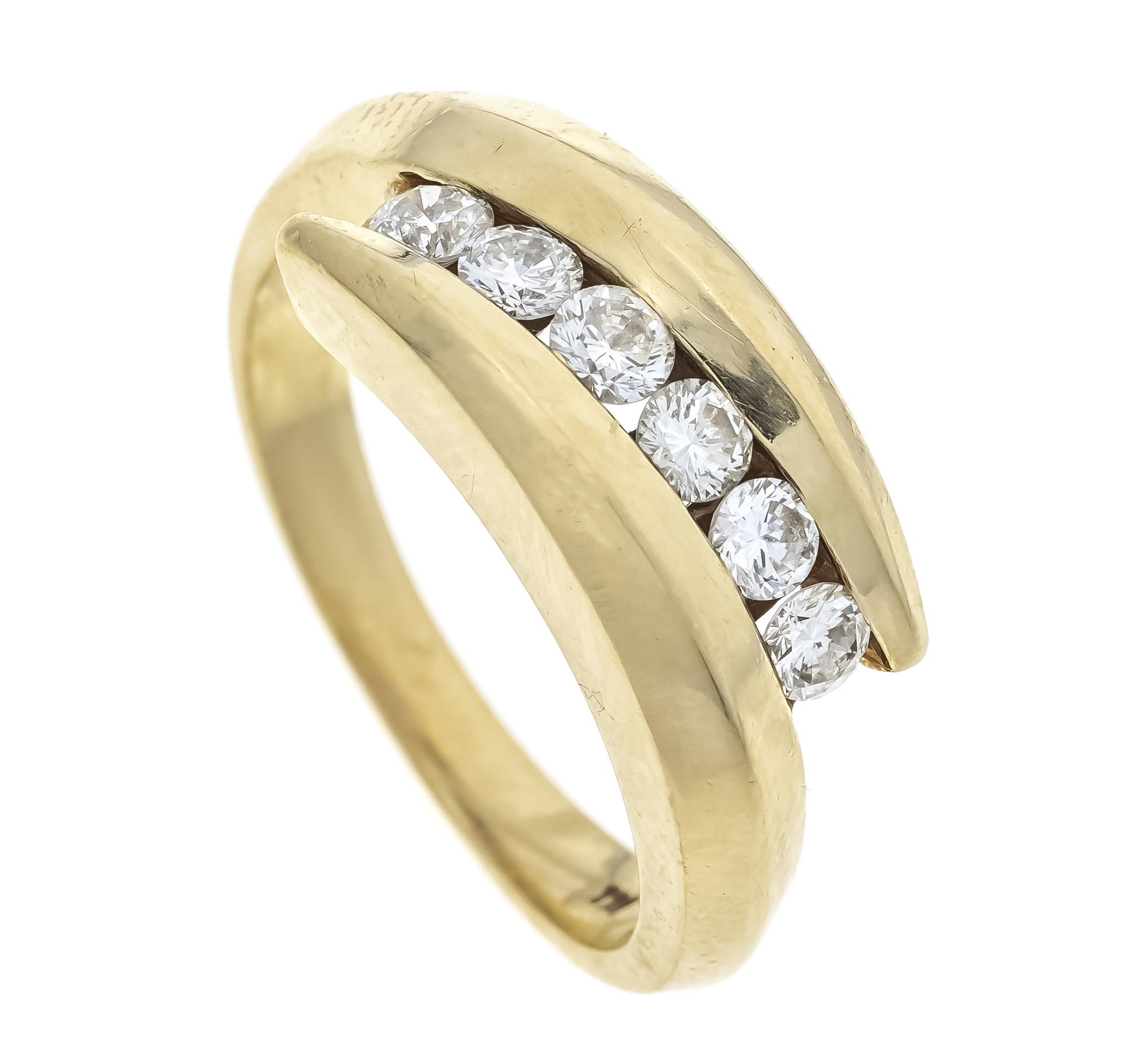 Brilliant riviere ring GG 585/000 with 6 brilliant-cut diamonds, total 0.40 ct TW/VS-SI, RG 55, 5.