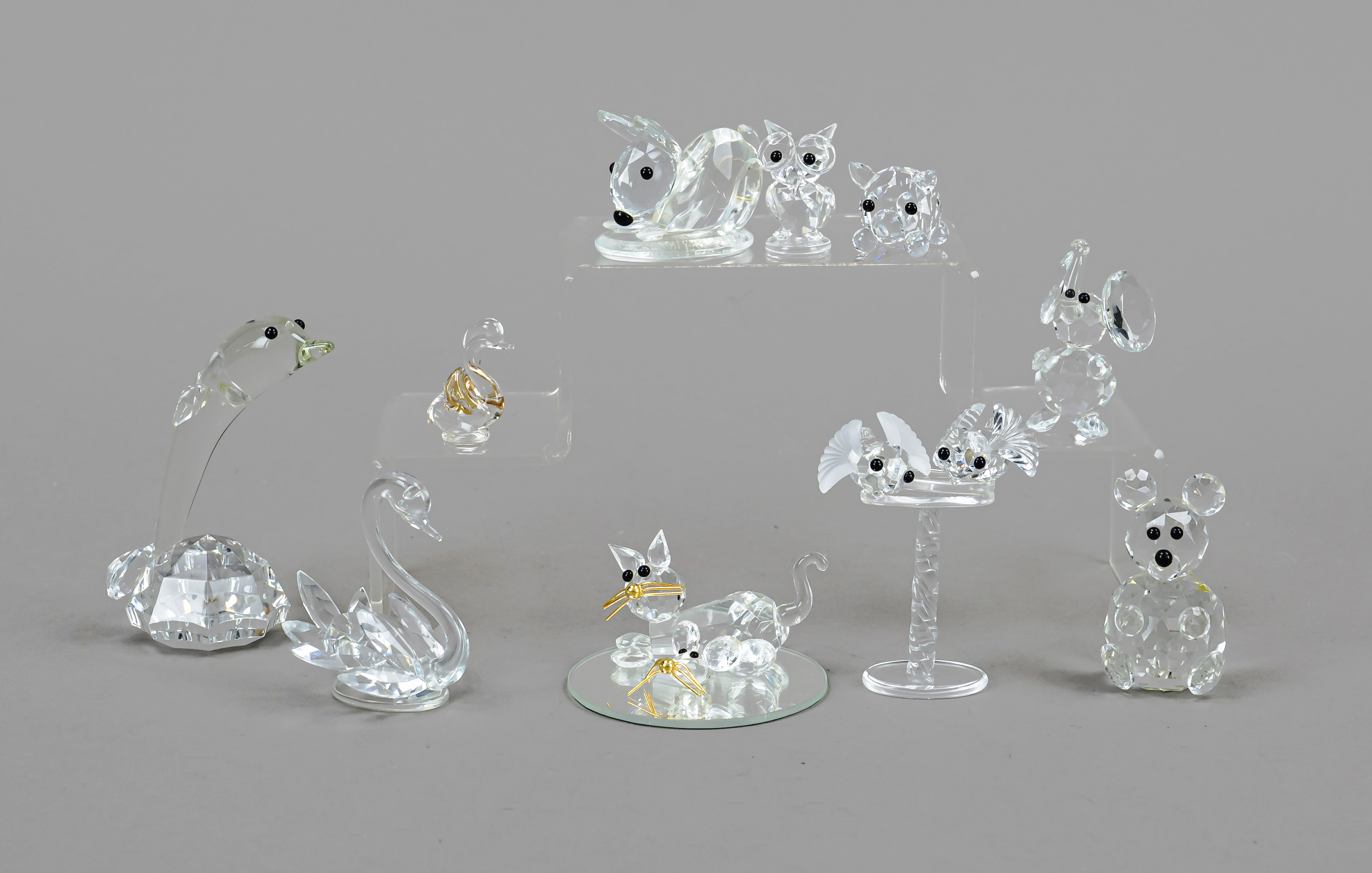 A collection of ten figurines, Czech Republic, 2nd half 20th century, Bohemia Crystal Glass, clear