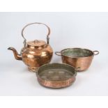 Three pieces of copper for the princely kitchen, 18th/19th century, large pot, kettle and bowl, h.