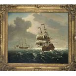 Dutch marine painter of the 18th/19th century, Four tall ships in the style of the 17th century in