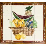 Tile painting Fruit still life, 20th century, made of 12 tiles, polychrome painted, each 15 x 15 cm