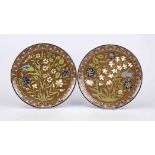 Pair of enamel plates with Iznik-style decoration, c. 1900, polychrome enamel on iron core, each