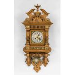 cantilever clock, Lenzkirch no. 1.015178, c. 1900, oak, with gilded bronze decorative elements, roof