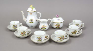 Mocha service for 6 persons, 15-piece, Herend, Hungary, 20th century, ornamental relief,