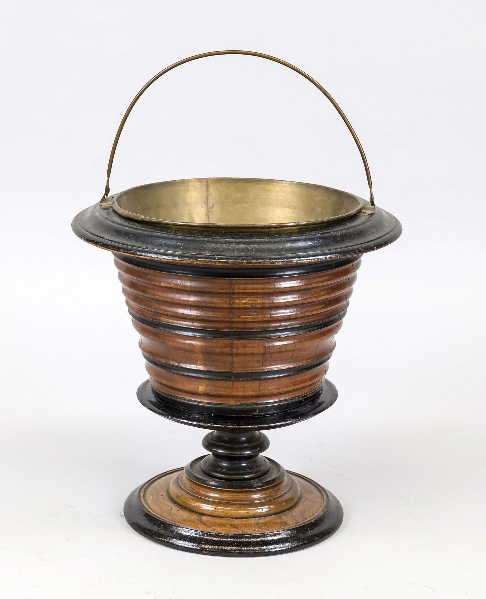 Teestoof, Holland, late 19th century, mahogany, turned, partially ebonized, swivel handle, brass