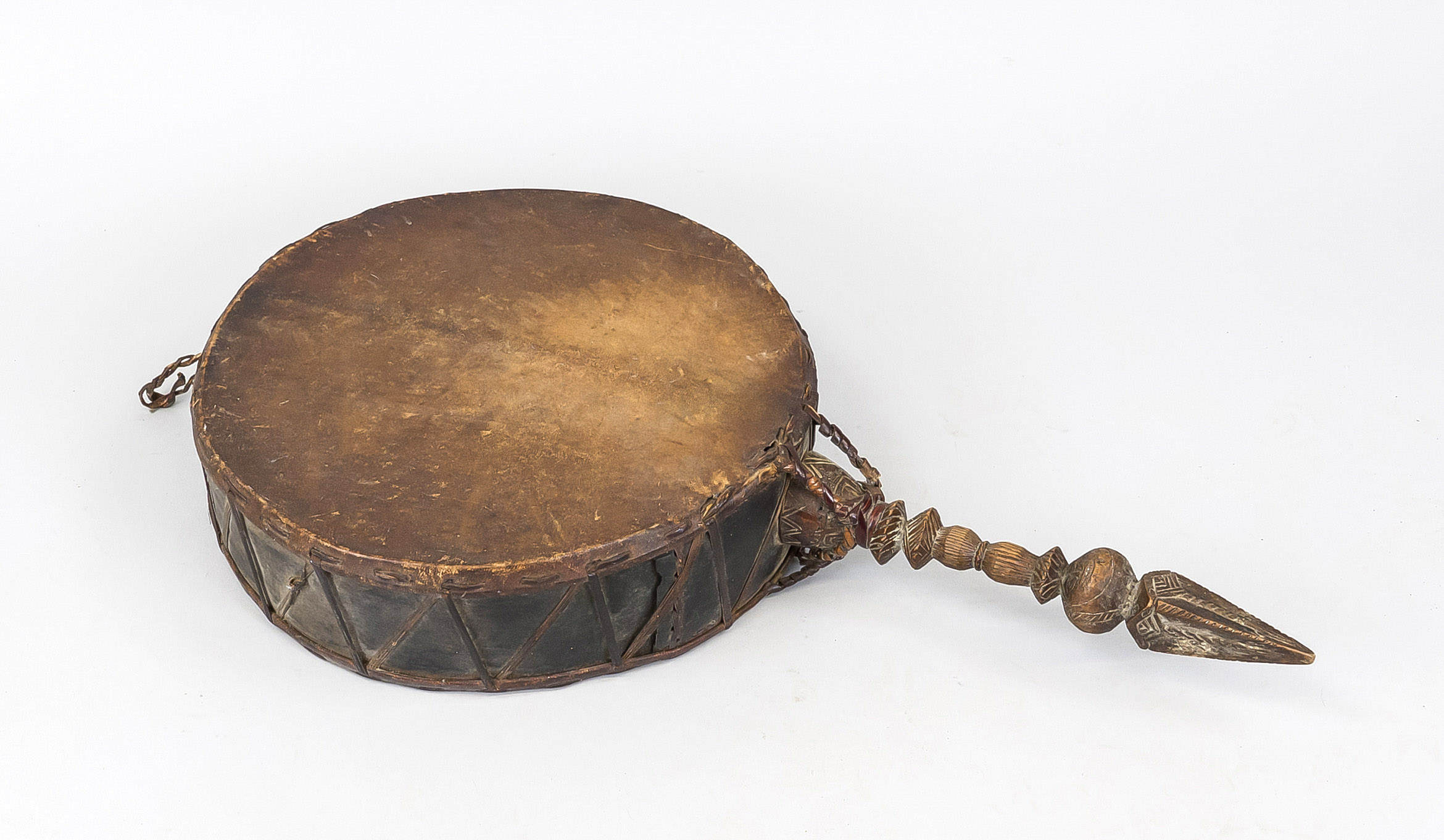 Shaman drum, Himalaya (Tibet) probably 1st half 20th century, wooden body covered with animal skins,